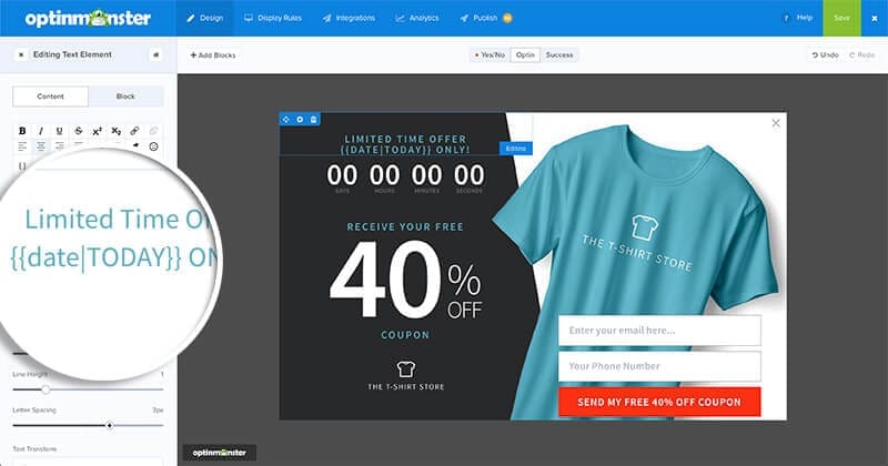 Dynamic text replacement in Optinmonster