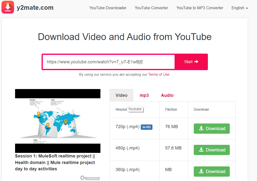 Download youtube videos from Y2mate