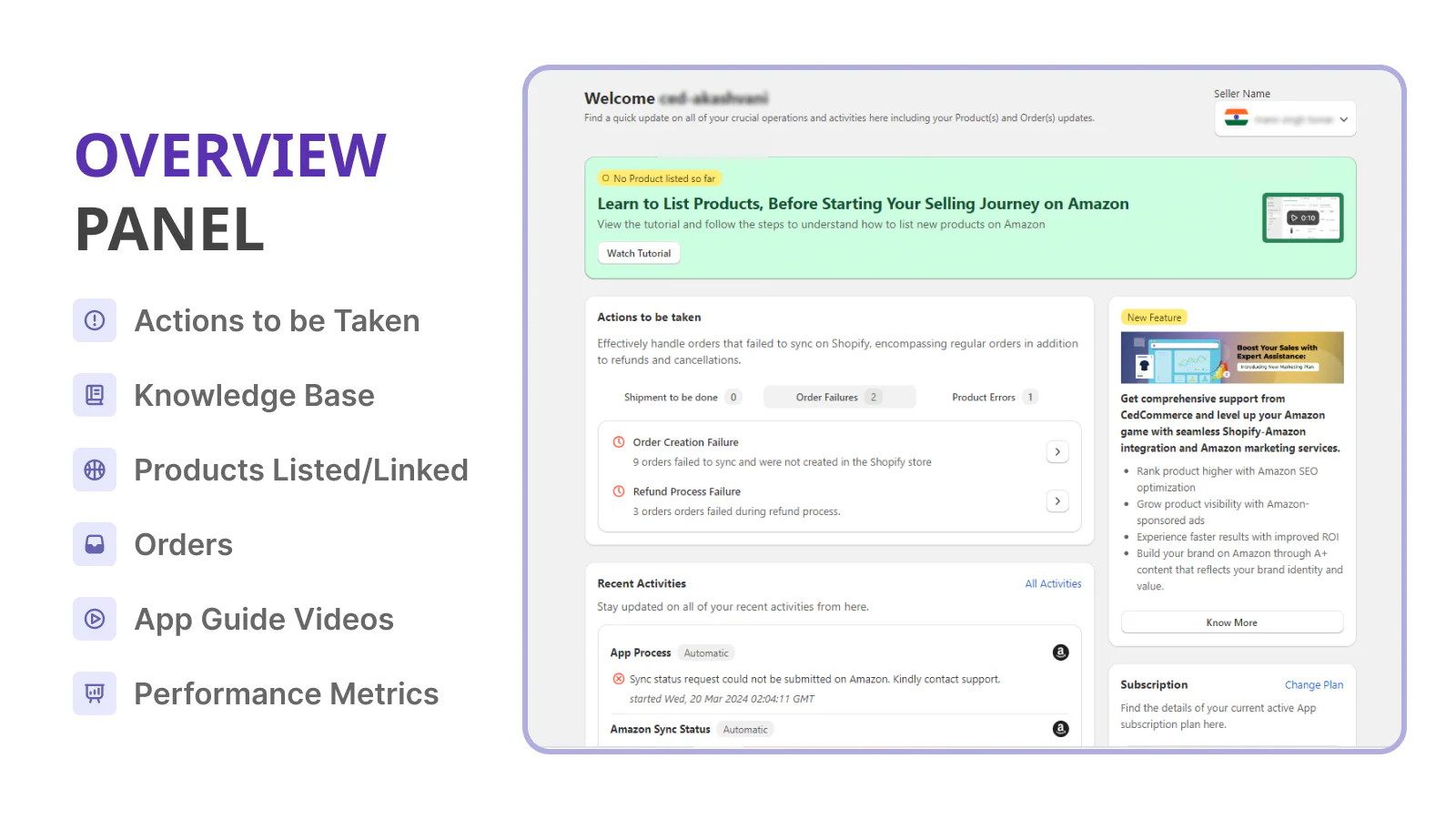 CedCommerce shopify app overview panel