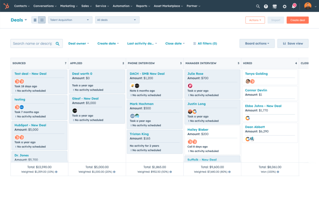 hubspot CRM drag and drop pipeline view