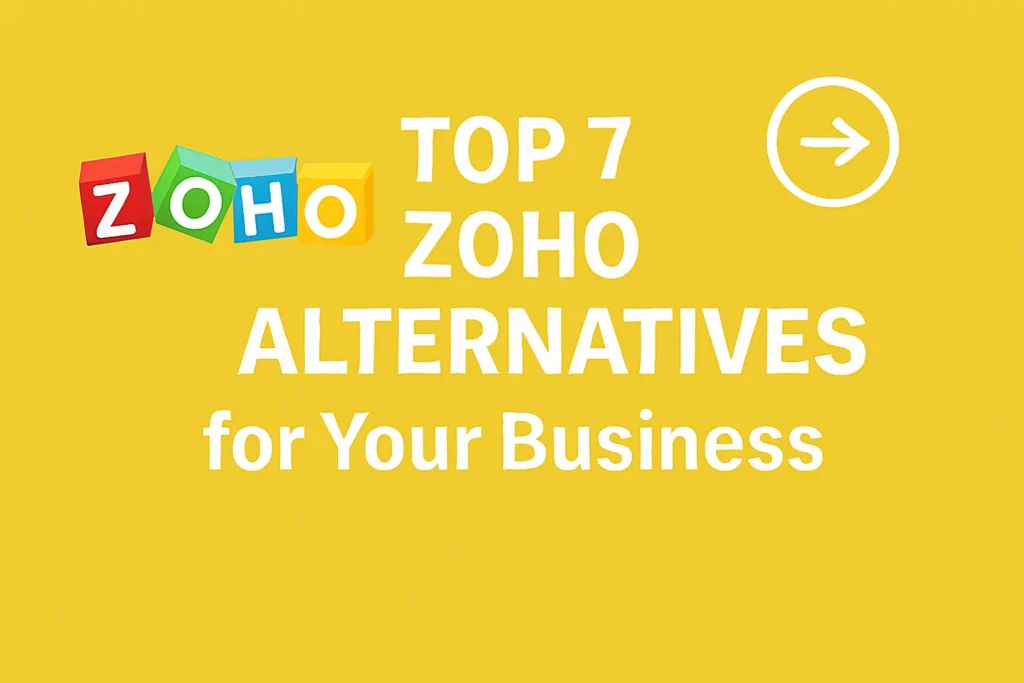 Grid of Zoho alternative software logos with brief feature highlights for business use