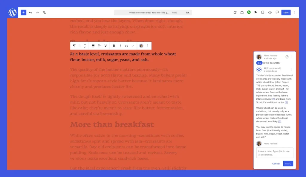 ai block notes wordpress ai assistant